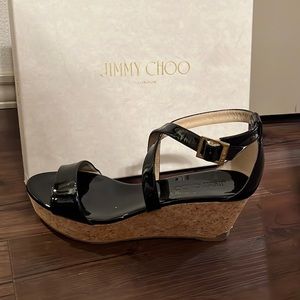 Jimmy Choo Sz. 8 Black Patent Platform Sandals